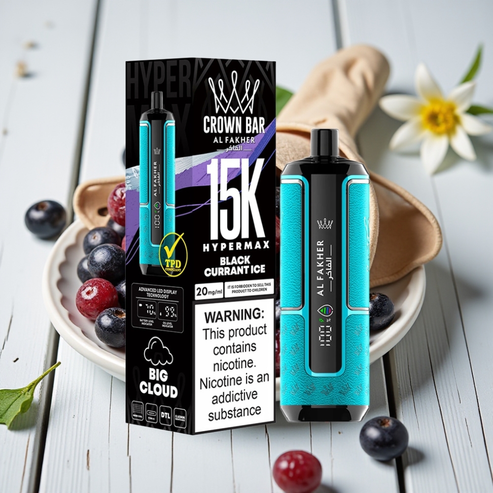 Al Fakher Crown Bar 15K Hypermax Tek Kullanımlık Vape Kit Böğürtlen Buz – 22ml 600mAh 15K Puff