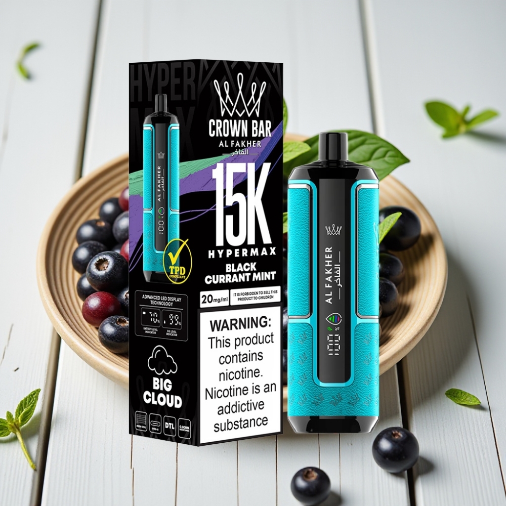 Al Fakher Crown Bar 15K Hypermax Tek Kullanımlık Vape Kit Böğürtlen Nane – 22ml 15K Puff 600mAh