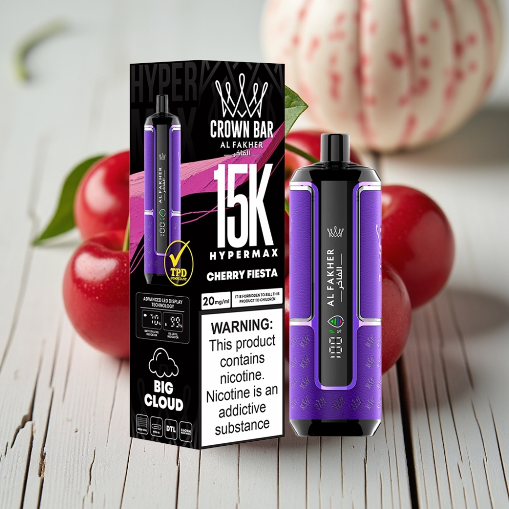 Al Fakher Crown Bar 15K Hypermax Tek Kullanımlık Vape Kit Kiraz Şenliği – 22ml 600mAh 15K Puff