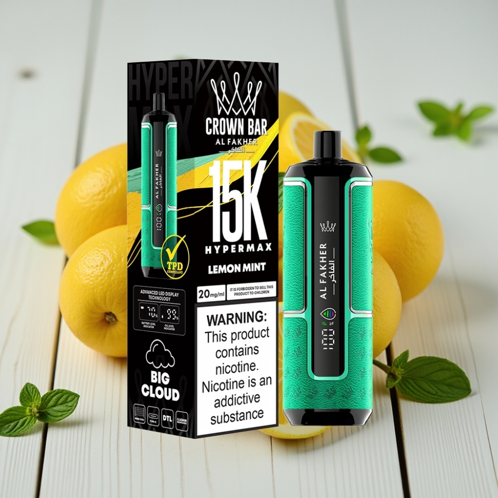 Al Fakher Crown Bar 15K Hypermax Tek Kullanımlık Vape Kit Limon Nane – 22ml 600mAh 15000 Puff