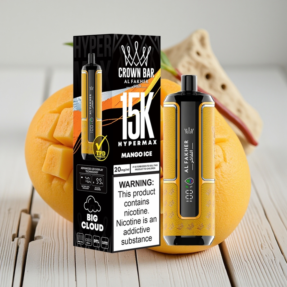Al Fakher Crown Bar 15K Hypermax Tek Kullanımlık Vape Kit Mango Buz – 22ml 15000 Puf 600mAh