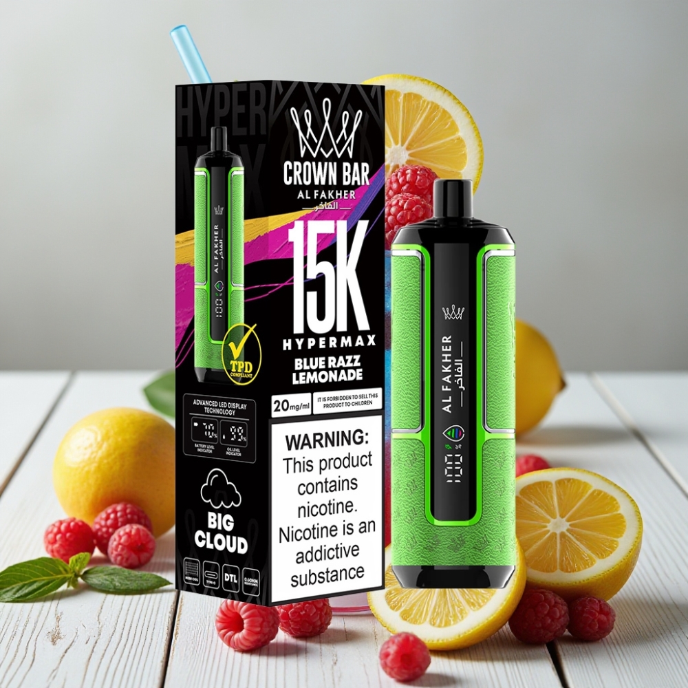 Al Fakher Crown Bar 15K Hypermax Tek Kullanımlık Vape Kit Mavi Ahududu Limonata – 22ml 600mAh 15000 Puf