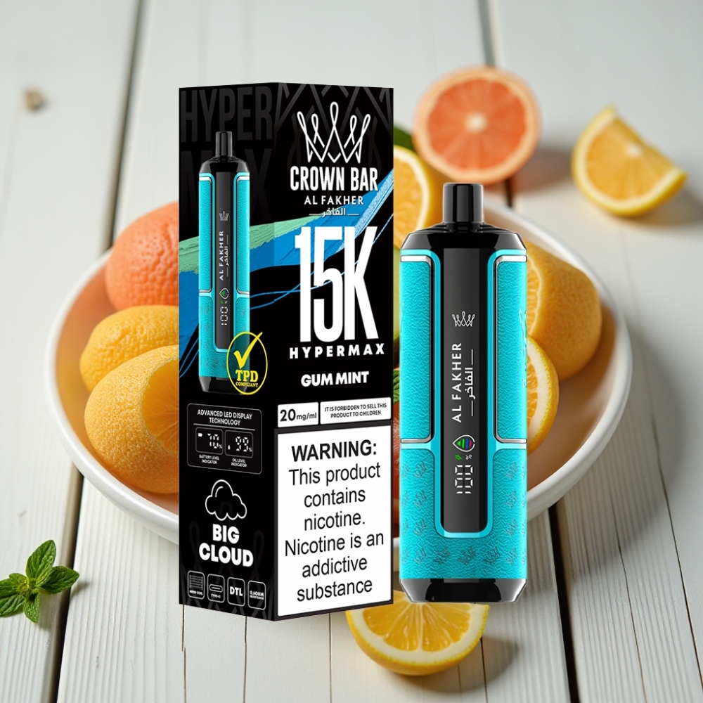 Al Fakher Crown Bar 15K Hypermax Tek Kullanımlık Vape Kit Sakız Nanesi – 22ml 15K Puf 6mg/ml