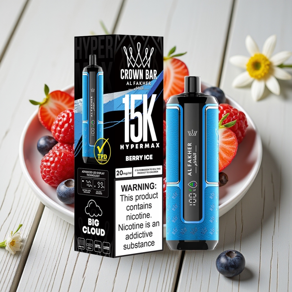 Al Fakher Crown Bar 15K Hypermax Tek Kullanımlık Vape Kit Çilek Buz 22ml 15000 Puff