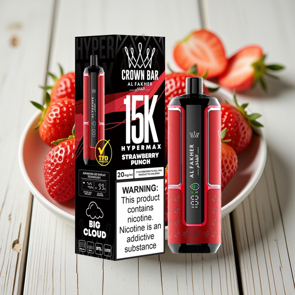 Al Fakher Crown Bar 15K Hypermax Tek Kullanımlık Vape Kit Çilek Punch - 22ml 15000 Puff 6mg