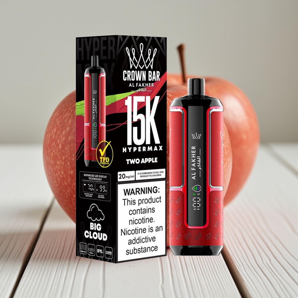 Al Fakher Crown Bar 15K Hypermax Tek Kullanımlık Vape Kit İki Elma - 22ml 15K Puff 6mg/ml