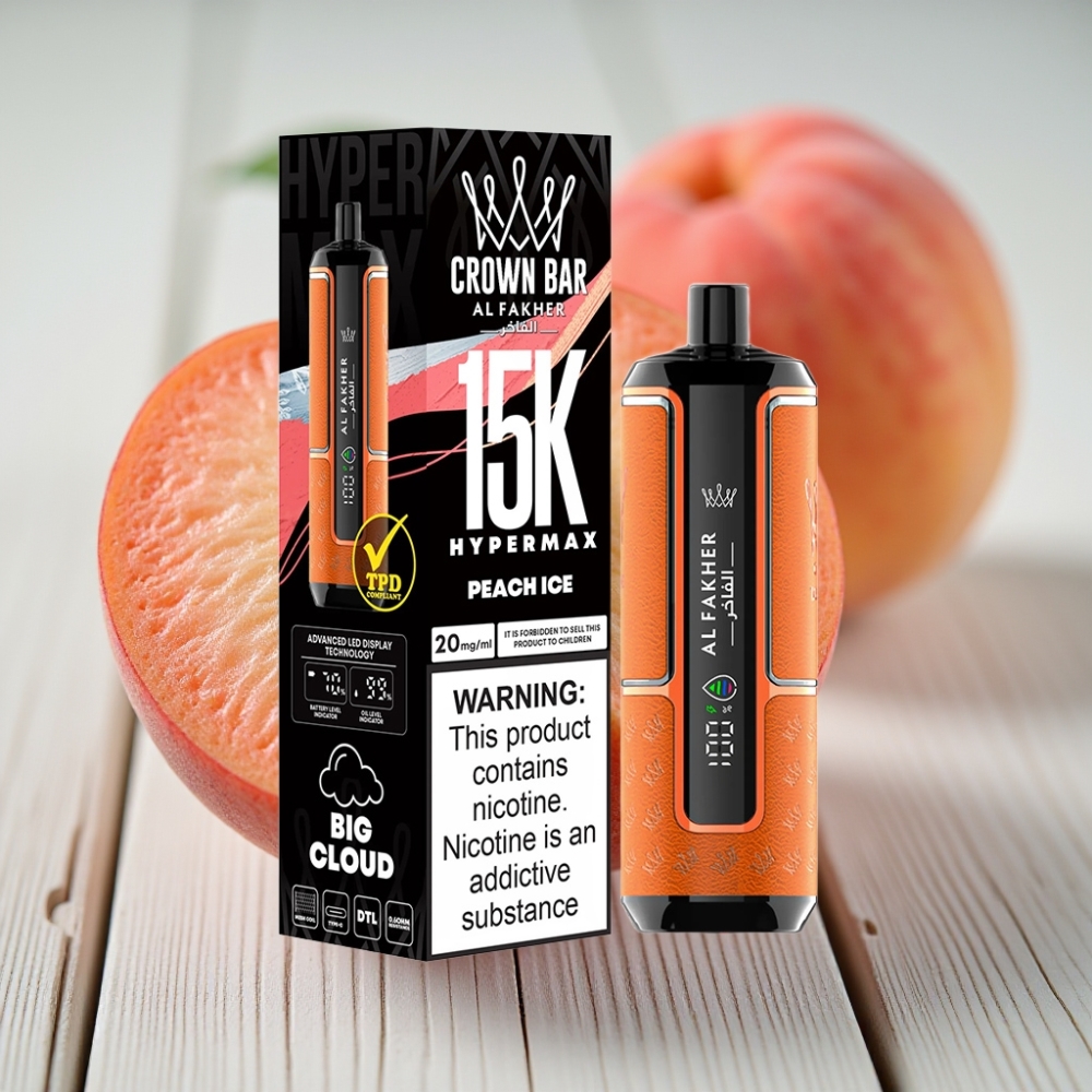 Al Fakher Crown Bar 15K Hypermax Tek Kullanımlık Vape Kit Şeftali Buz - 22ml 600mAh 15K Puf