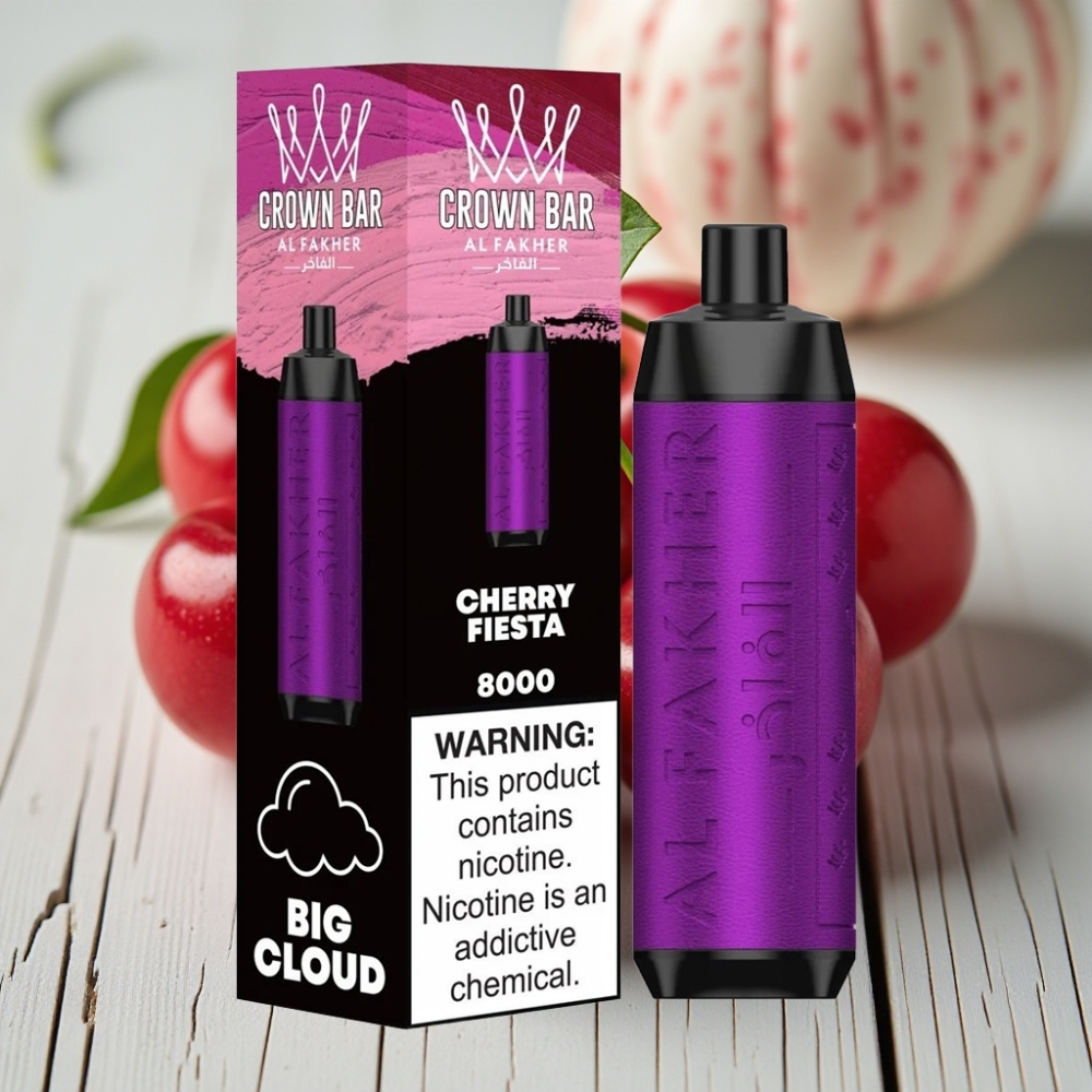 Al Fakher Crown Bar 8000 Crystal Tek Kullanımlık Vape Kiraz Şenliği 18ml 8000 Puff 5mg