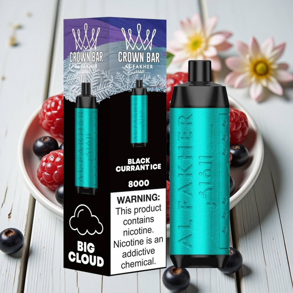 Al Fakher Crown Bar 8000 Crystal Tek Kullanımlık Vape Siyah Frenk Üzümü Buz – 18ml 5mg 8000 Puff