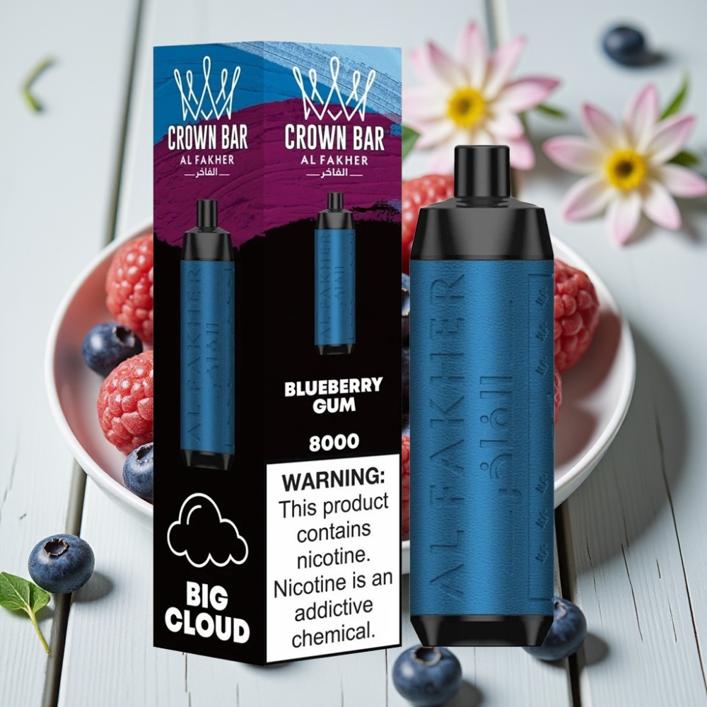 Al Fakher Crown Bar 8000 Crystal Tek Kullanımlık Vape Yaban Mersimi Sakız – 18ml 8000 Puf 5mg Nikotin