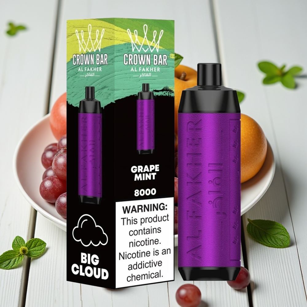 Al Fakher Crown Bar 8000 Crystal Tek Kullanımlık Vape Üzüm Nane – 600mAh 18ml 8000 Puff
