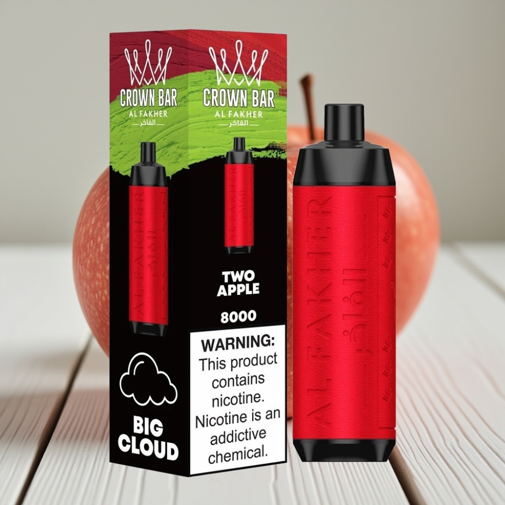 Al Fakher Crown Bar 8000 Crystal Tek Kullanımlık Vape İki Elma 18ml 5mg 8000 Puff