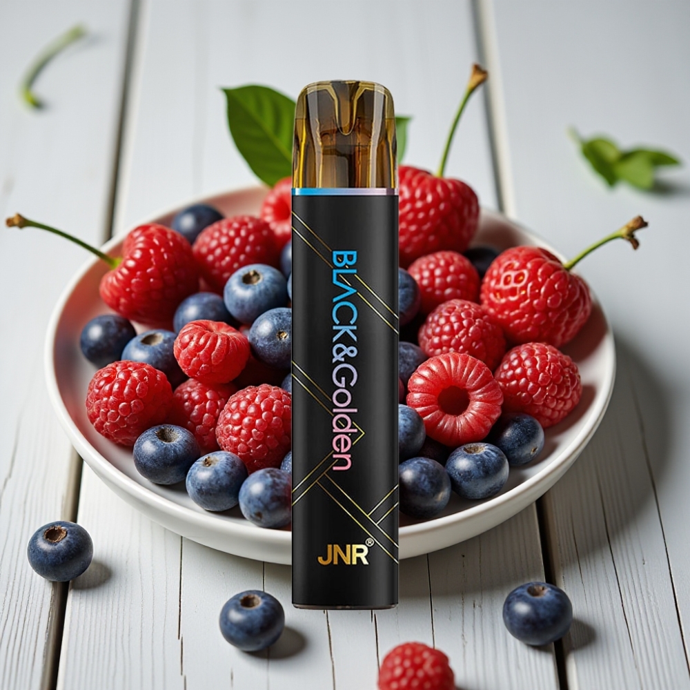 JNR BlackGolden 600+200 Puffs Tek Kullanımlık Vape Mavi Ahududu Kiraz – 800 Puffs 550mAh 2ml