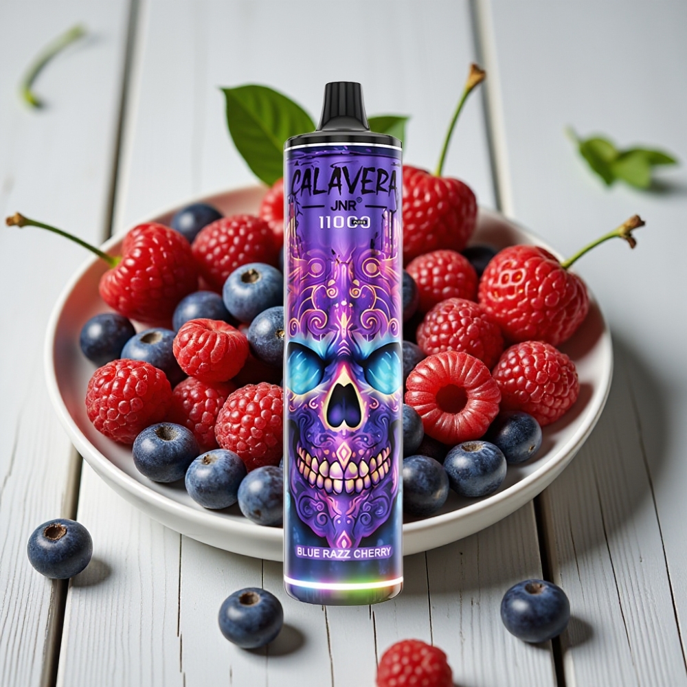 JNR Calavera 11000 Puffs Tek Kullanımlık Vape Mavi Ahududu Kiraz 850mAh 21ml 10ohm