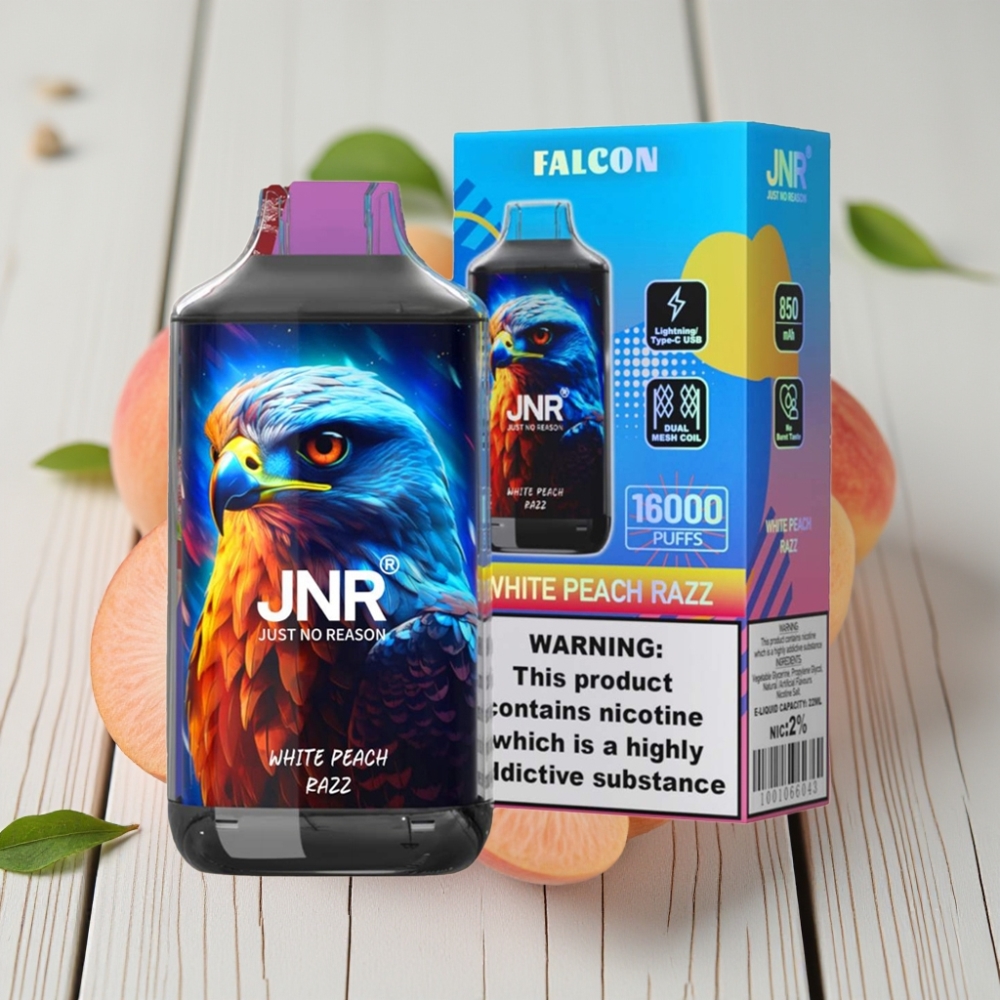 JNR Falcon 16000 Puffs Beyaz Şeftali Ahududu – 850mAh 22ml Dual Mesh Coil Type C