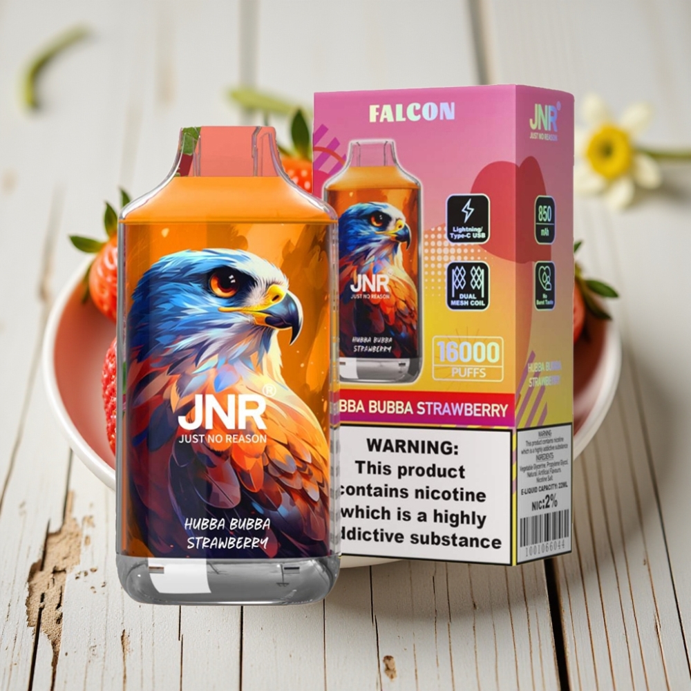 JNR Falcon 16000 Puffs Hubba Bubba Çilek 850mAh 22ml Dual Mesh Coil Type C  LED Ekran