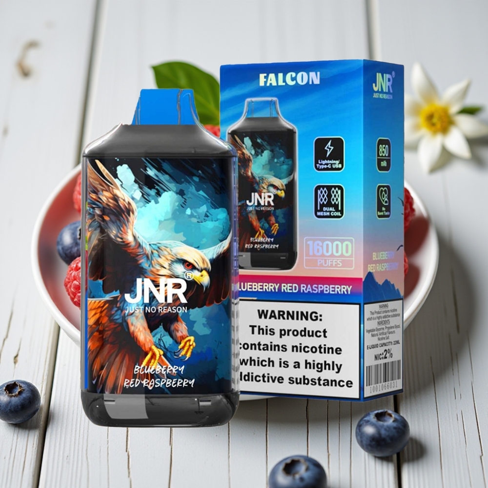 JNR Falcon 16000 Puffs Mavi Böğürtlen Kırmızı Ahududu 850mAh 22ml Dual Mesh Coil