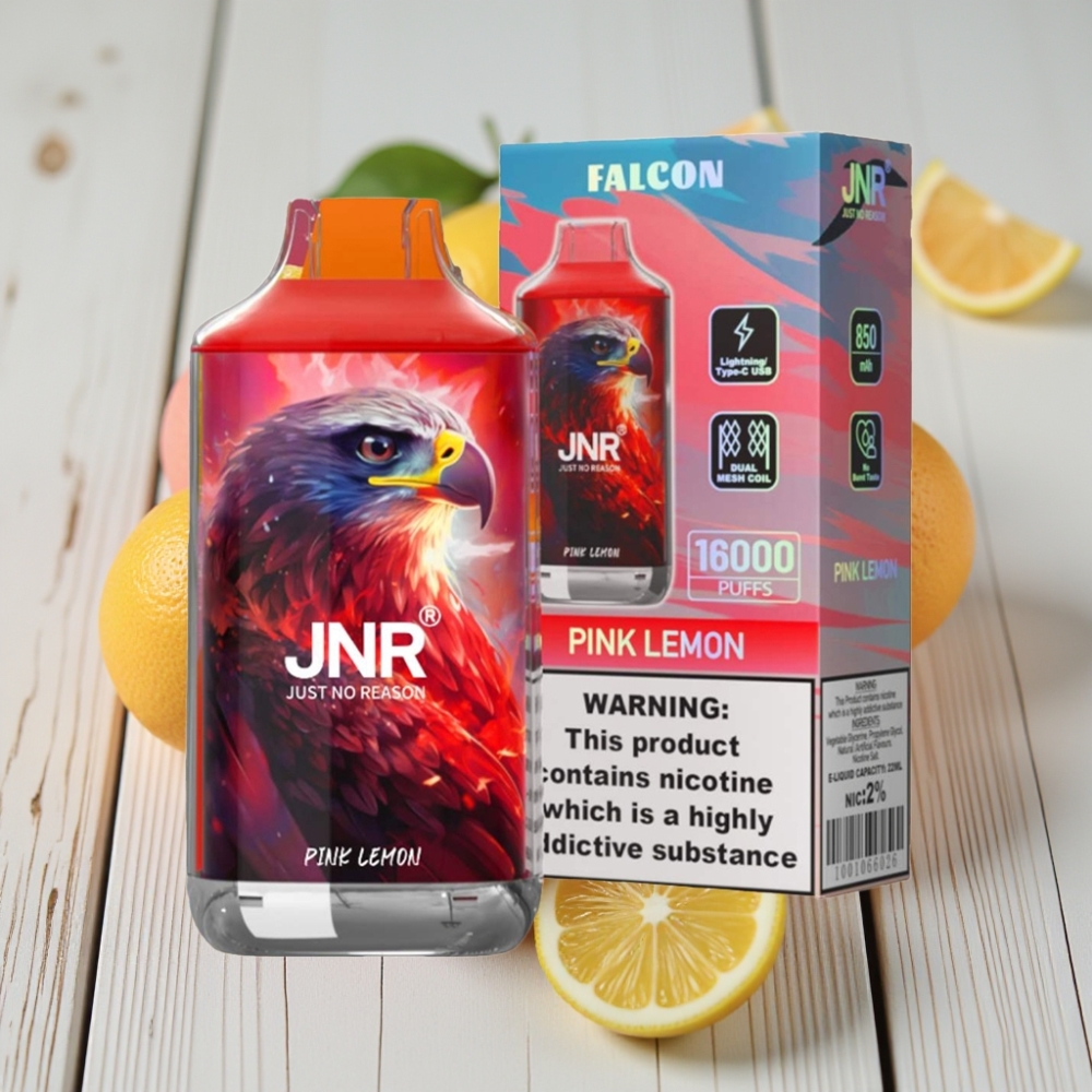 JNR Falcon 16000 Puffs Pembe Limon – 850mAh 22ml Çift Mesh Coil Tip C Şarj