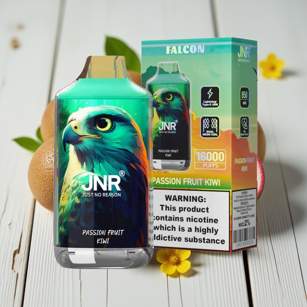 JNR Falcon 16000 Puffs Çarkıfelek Meyvesi Kivi 850mAh 22ml Dual Mesh Coil Type C  LED