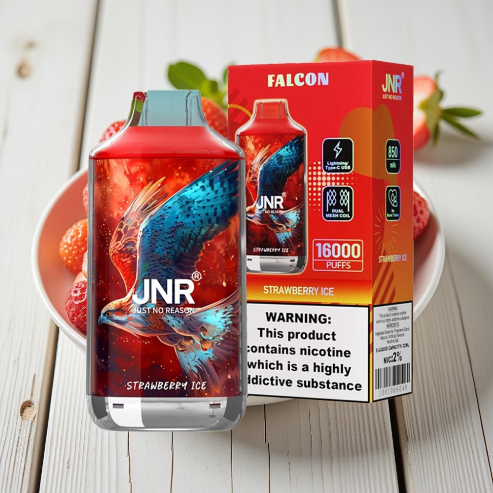 JNR Falcon 16000 Puffs Çilek Buz Tek Kullanımlık Vape – 850mAh 22ml Dual Mesh Coil
