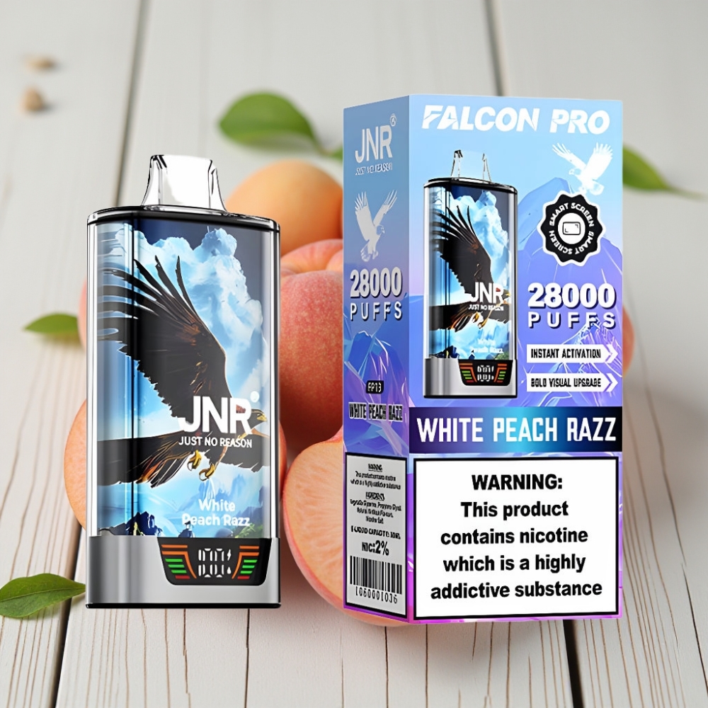 JNR Falcon Pro 28000 Tek Kullanımlık Vape Beyaz Şeftali Ahududu 30ml 950mAh 28000 Puff