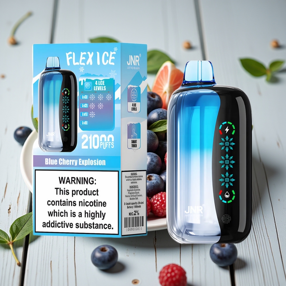JNR Flex Ice 21000 Puffs Tek Kullanımlık Vape Mavi Kiraz Patlaması 26ml 12 Ohm Dual Mesh Ice Adjustable
