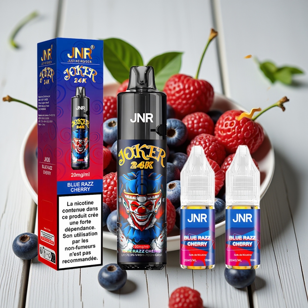 JNR Joker 24K Puffs Tek Kullanımlık Vape Mavi Ahududu Kiraz 24000 Puffs 2ml 800mAh