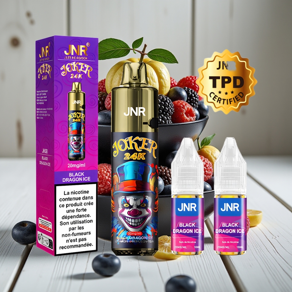 JNR Joker 24K Puffs Tek Kullanımlık Vape Siyah Ejderha Buz - 24000 Puffs 2ml 800mAh
