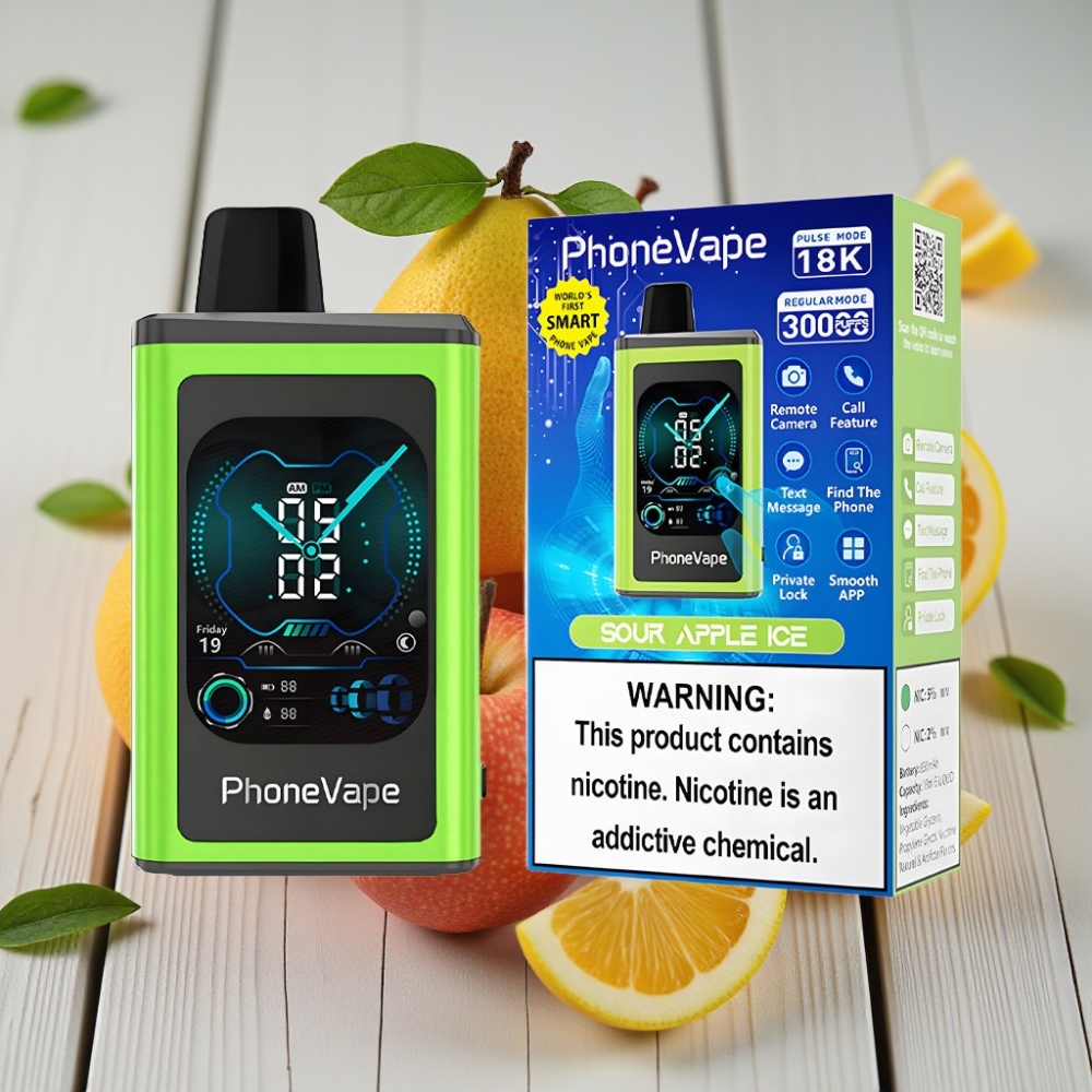 JNR PhoneVape 30000 puffs Tek Kullanımlık Vape Ekşi Elma Buz 850mAh Type-C Turbo Mod Ayarlanabilir Hava Akışı