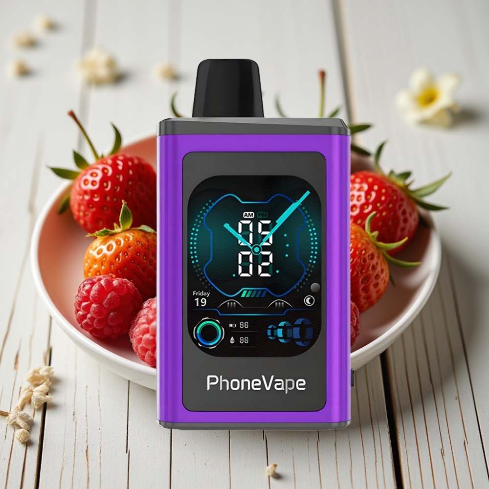 JNR PhoneVape 30000 puffs Tek Kullanımlık Vape Kiraz Çilek Ahududu 850mAh Turbo Mod Tam Ekran