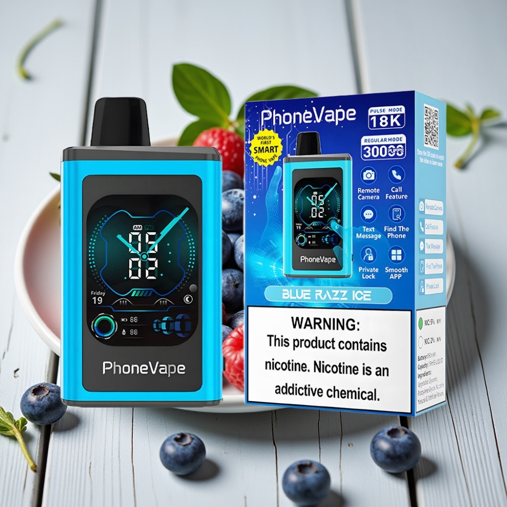 JNR PhoneVape 30000 puffs Tek Kullanımlık Vape Mavi Ahududu Buz 850mAh Turbo Mod Hava Akışı Ayarlanabilir