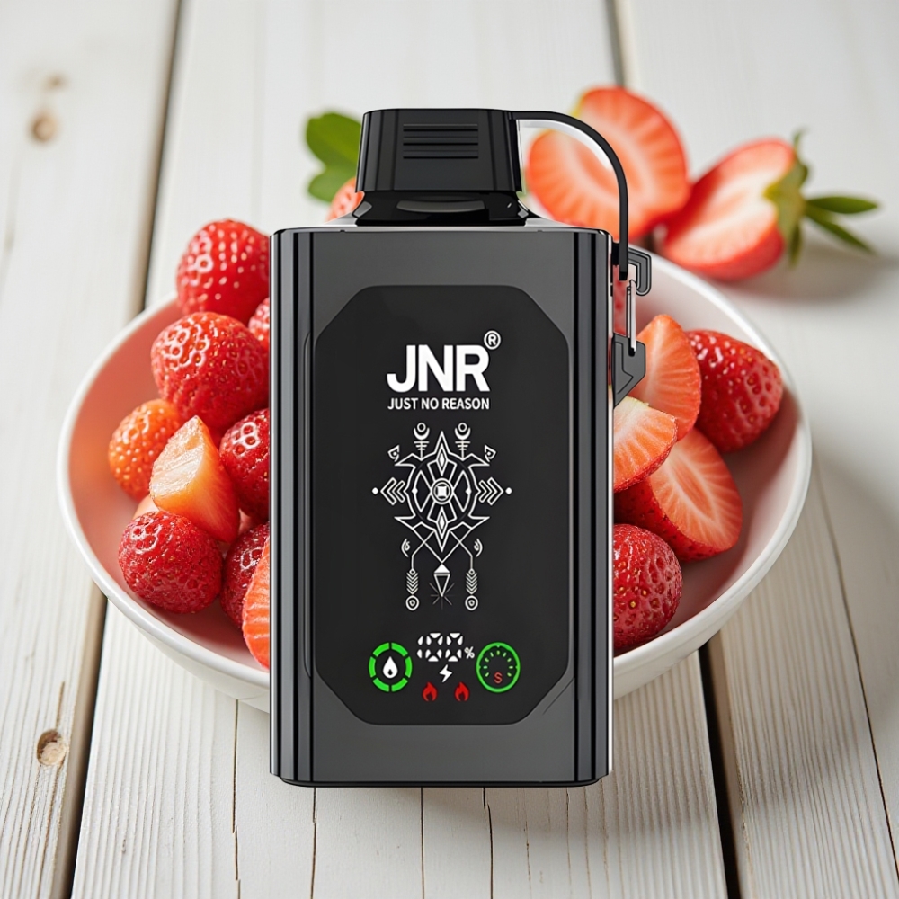 JNR Shisha Hookah Box 20500 Puffs Çilek Buz - HD Ekran 25ml Çift Mesh Bobin