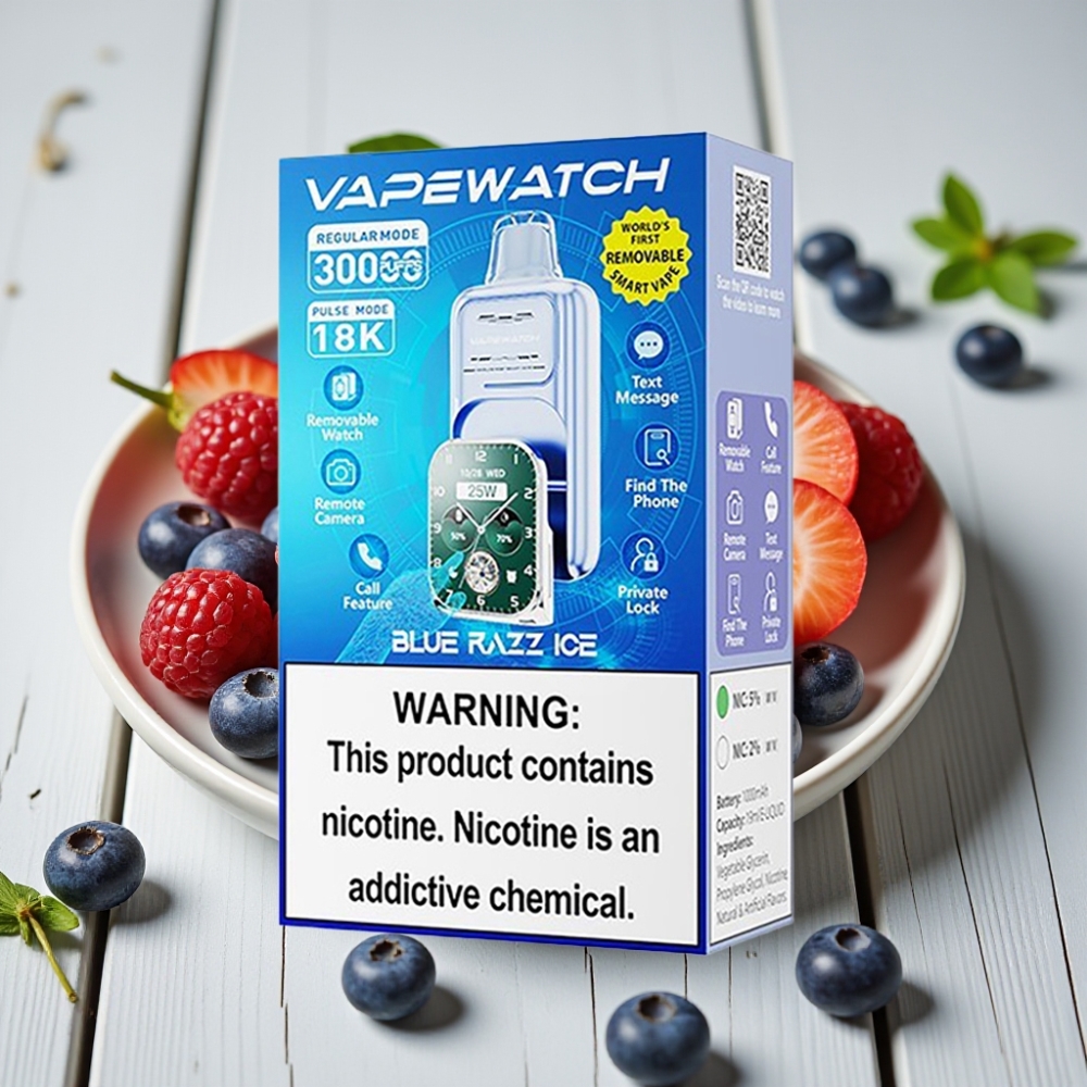 JNR VapeWatch 30000 Puffs Blue Ahududu Buz - 1000mAh 19mL 5 Nikotin Type-C