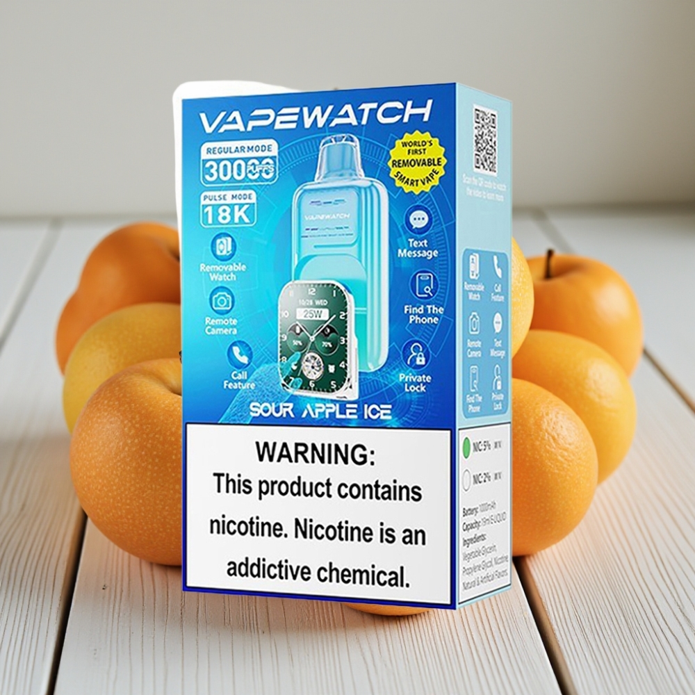 JNR VapeWatch 30000 Puffs Ekşi Elma Buz – 1000mAh 19mL 5 Nikotin