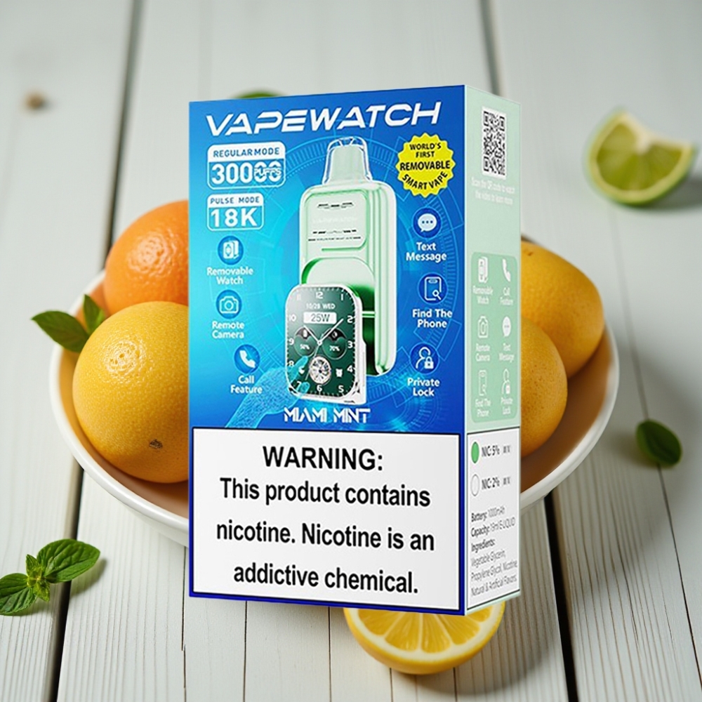 JNR VapeWatch 30000 Puffs Miami Nane Aromalı – 1000mAh 19mL 5 Nikotin Type-C Şarj