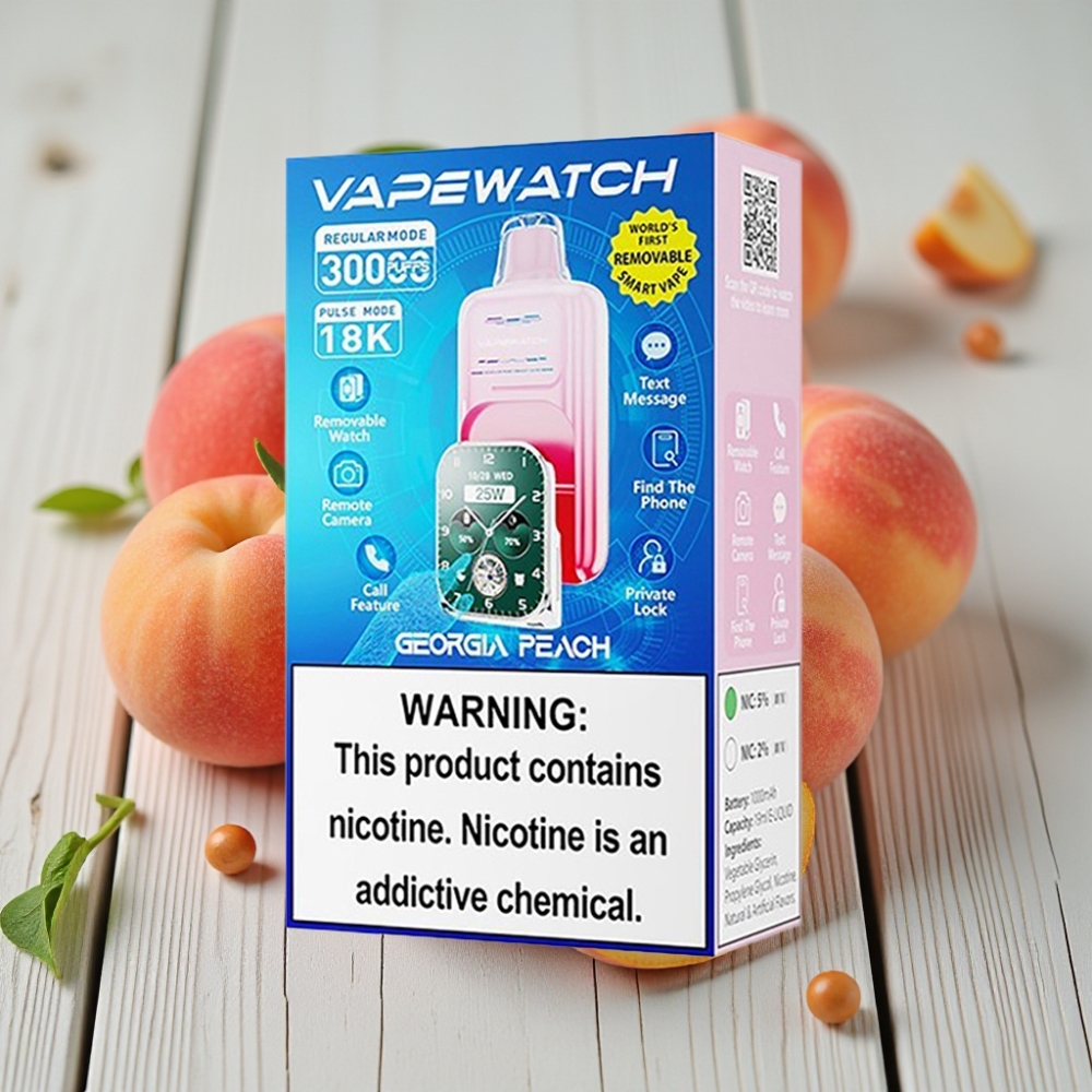 JNR VapeWatch 30000 Puffs Tek Kullanımlık Vape Gürcü Şeftali – 1000mAh 19mL 5 Nikotin Type-C