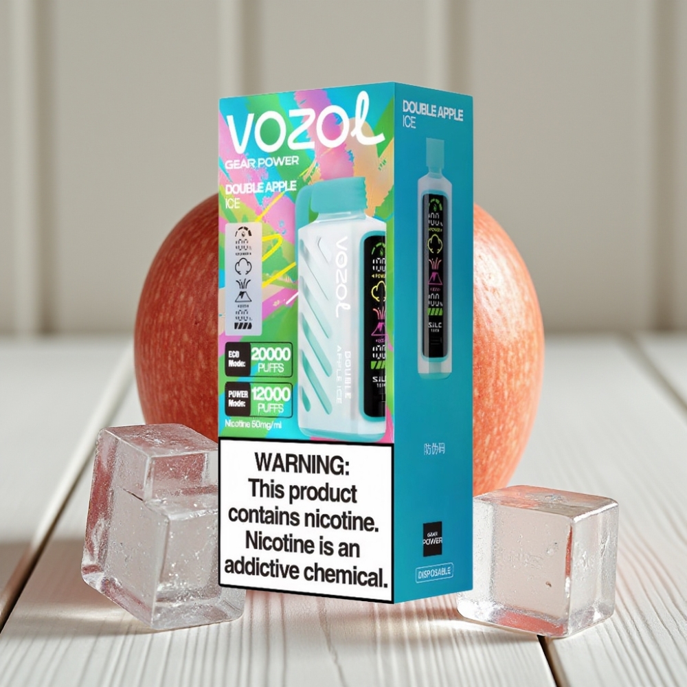 VOZOL Gear Power 20000 Puffs Çift Elma Ice 20mL 5 Nikotin Dual Mesh Coil Full Ekran