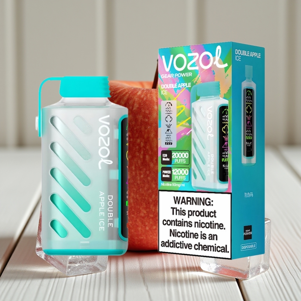 VOZOL Gear Power 20000 Puffs Çift Elma Ice 20mL 5 Nikotin Dual Mesh Coil Full Ekran