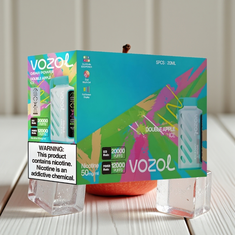 VOZOL Gear Power 20000 Puffs Çift Elma Ice 20mL 5 Nikotin Dual Mesh Coil Full Ekran