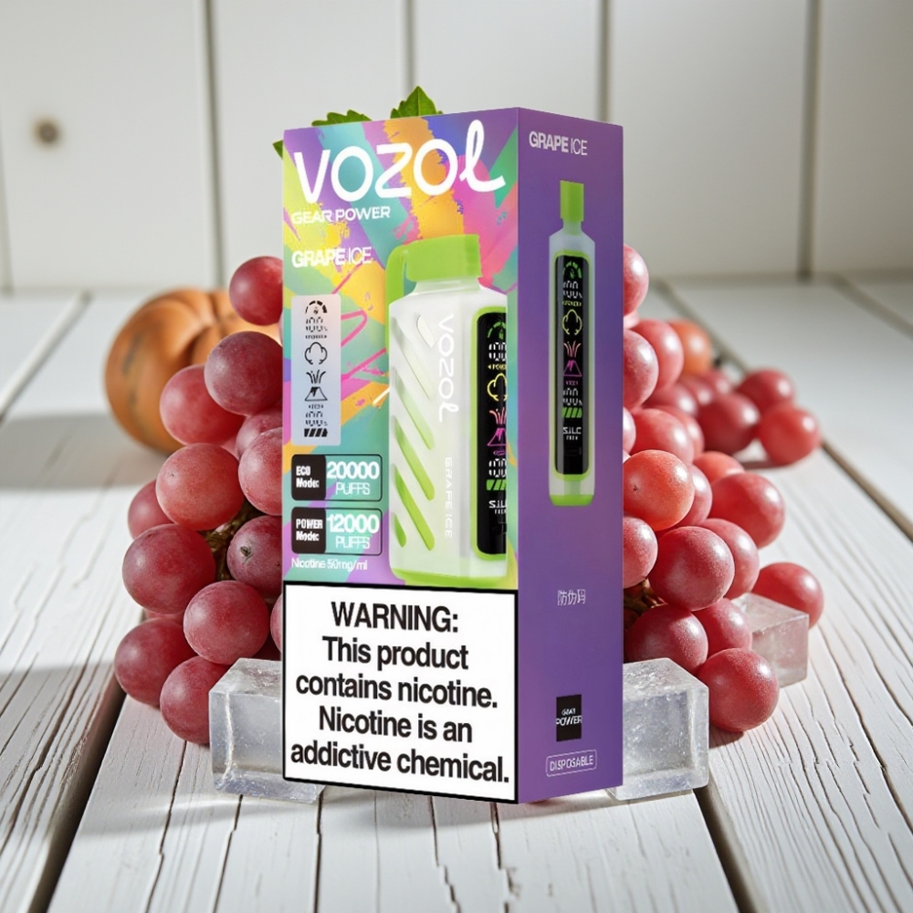 VOZOL Gear Power 20000 Puffs Üzüm Buz SiLC Tech 20mL 5 Nikotin Dual Mesh Coil