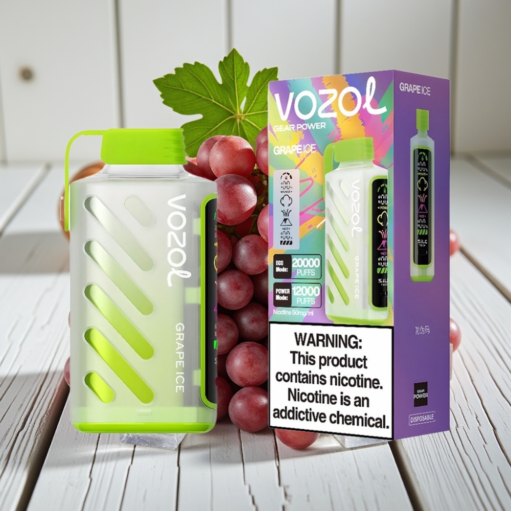 VOZOL Gear Power 20000 Puffs Üzüm Buz SiLC Tech 20mL 5 Nikotin Dual Mesh Coil