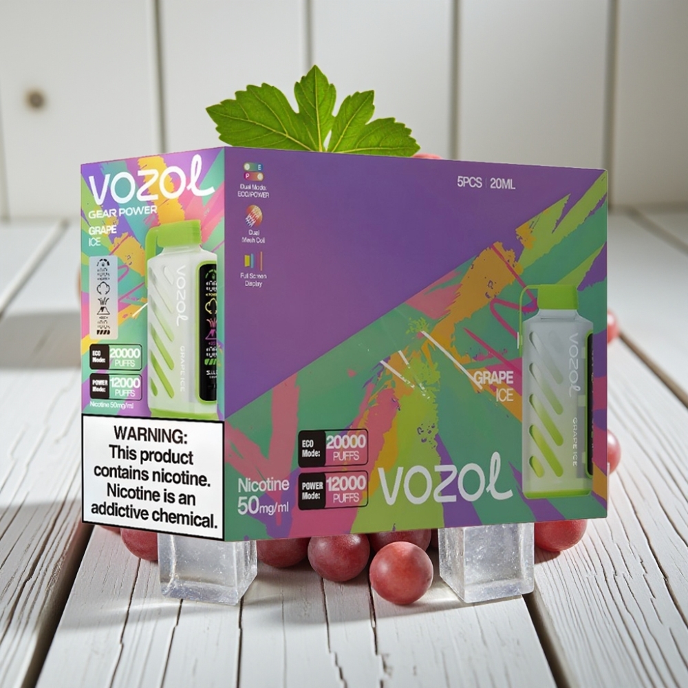 VOZOL Gear Power 20000 Puffs Üzüm Buz SiLC Tech 20mL 5 Nikotin Dual Mesh Coil