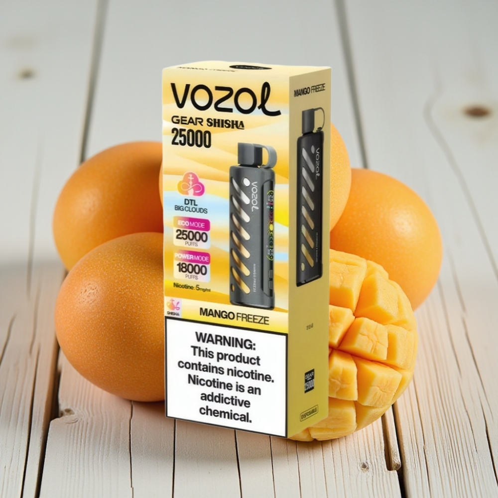 VOZOL Gear Shisha 25000 Puffs Tek Kullanımlık Vape Dondurmalı Mango - 1000mAh 5mg/ml Dual Mesh