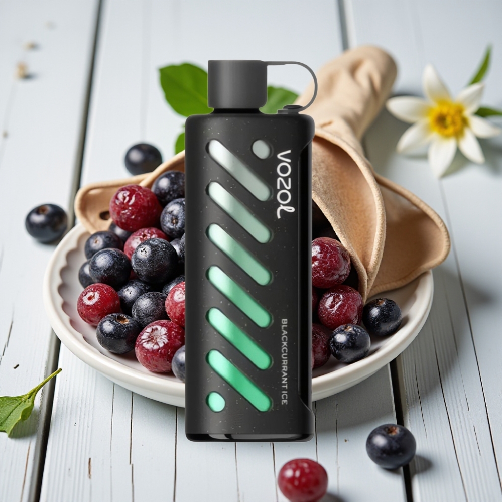 VOZOL Gear Shisha 25000 Puffs Çift Mesh Modlu Siyah Frenk Üzümü Buz Aromalı 1000mAh 5mg/ml