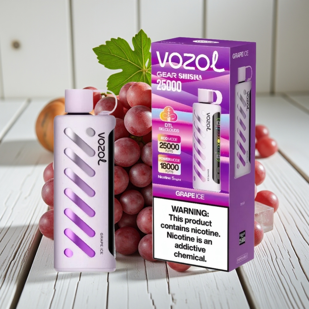 VOZOL Gear Shisha 25000 Puffs Üzüm Buz Aromalı Tek Kullanımlık Vape - 1000mAh 5mg/ml Dual Mesh