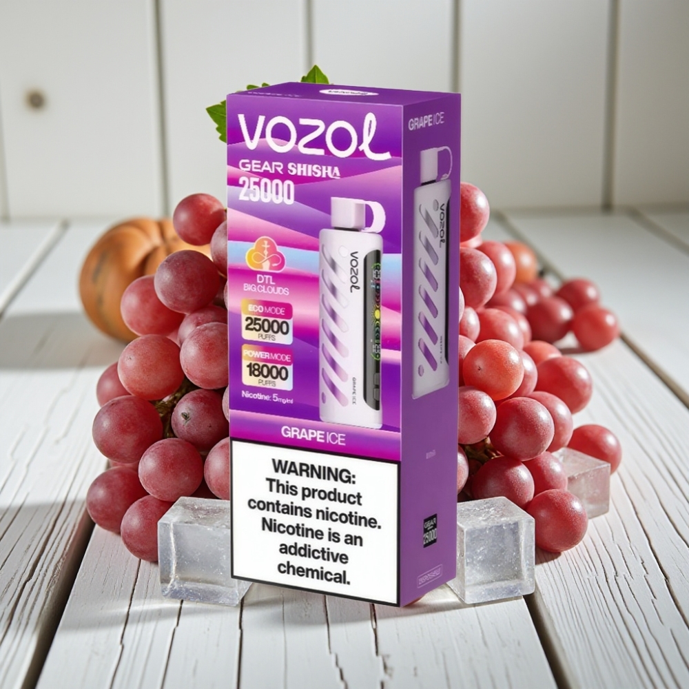 VOZOL Gear Shisha 25000 Puffs Üzüm Buz Aromalı Tek Kullanımlık Vape - 1000mAh 5mg/ml Dual Mesh