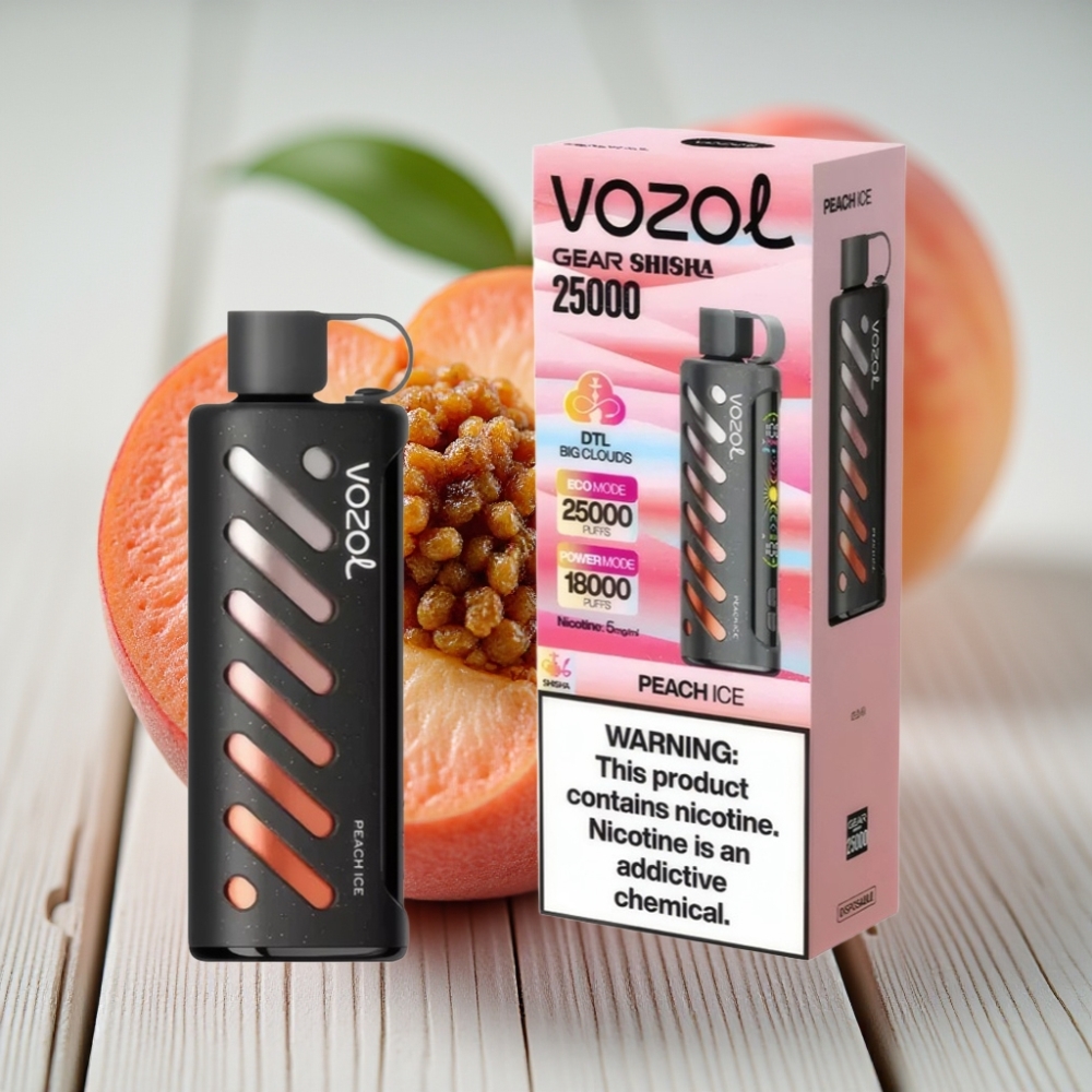 VOZOL Gear Shisha 25000 Puffs Şeftali Buz 1000mAh 5mg/ml Dual Mesh
