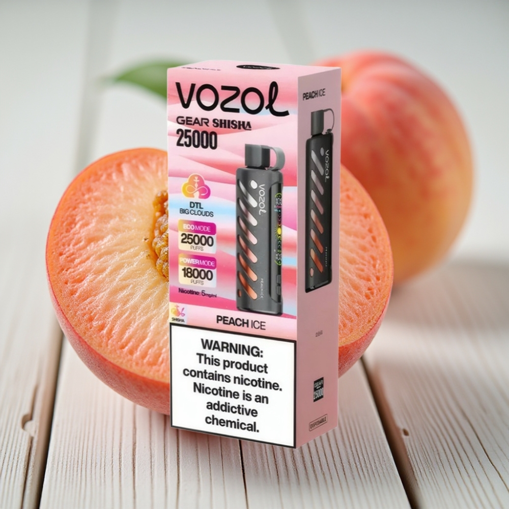 VOZOL Gear Shisha 25000 Puffs Şeftali Buz 1000mAh 5mg/ml Dual Mesh