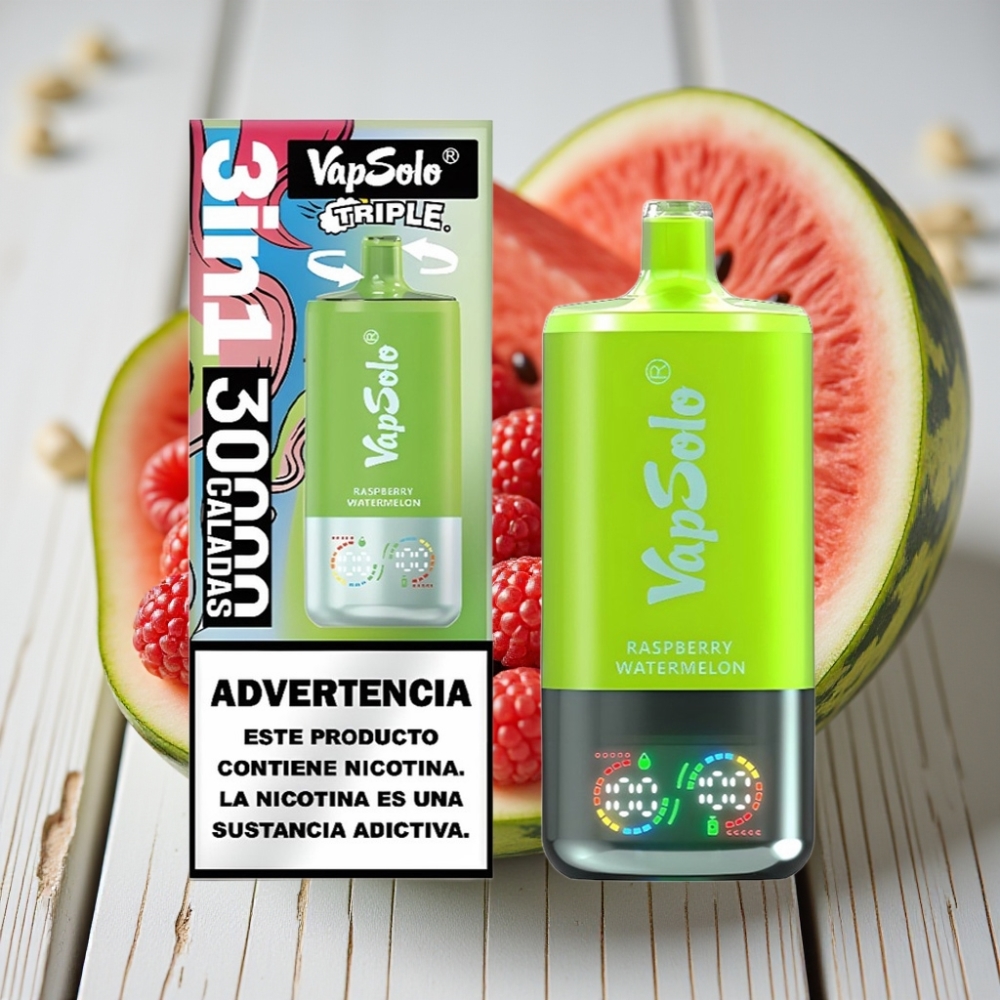 VapSolo Triple 30000 Puffs Ahududu Karpuz - 40ml 3 Tank Type-C