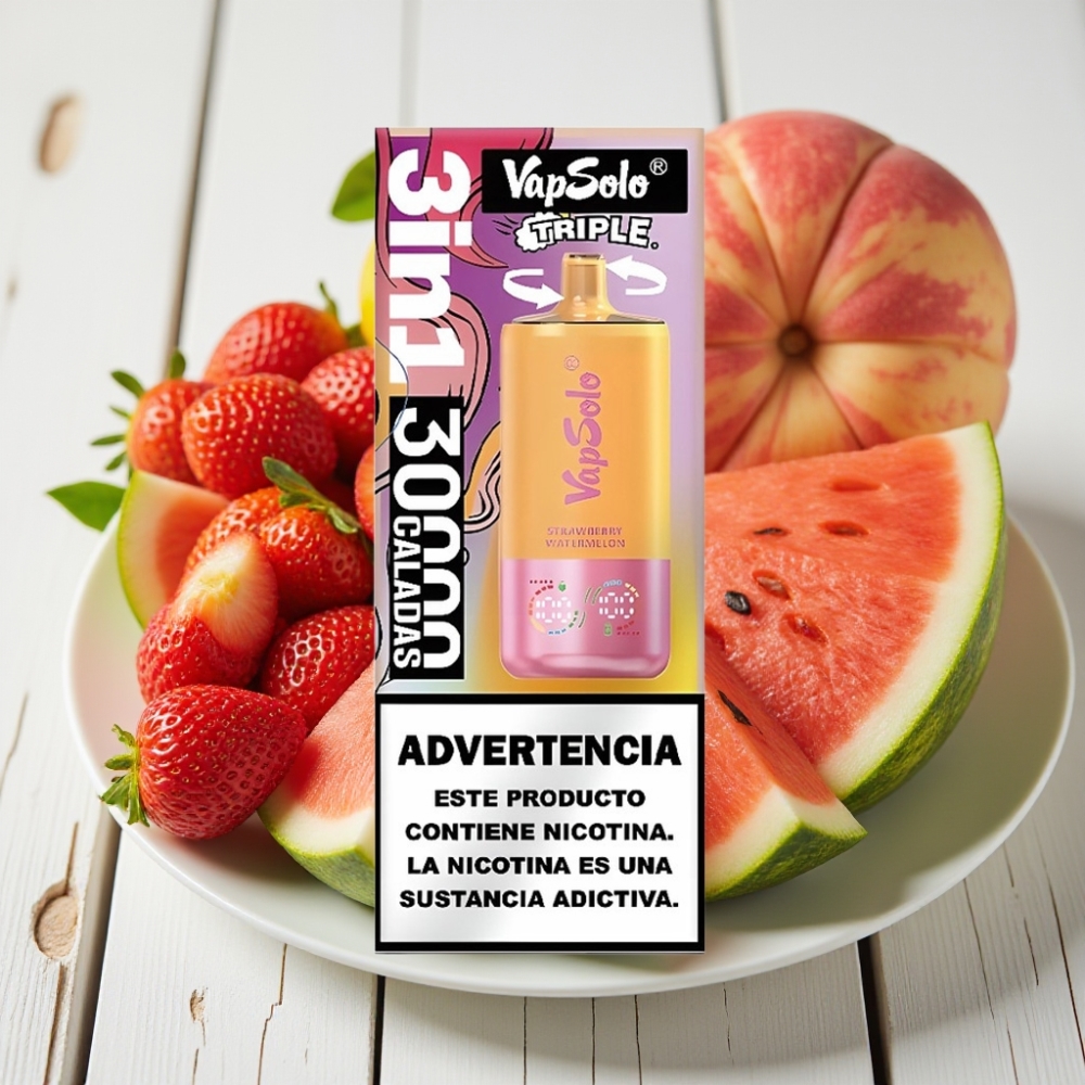 VapSolo Triple 30000 Puffs Çilek Karpuz  Limon Şeftali - 40ml 20/50mg Type-C